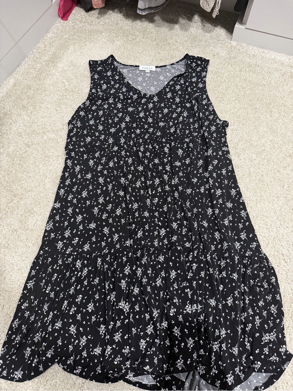 Gilli Black Floral Sleeveless Tiered Dress